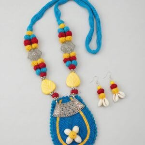 Bright Yellow,Blue & Deep Red Colored Necklace with earrings
