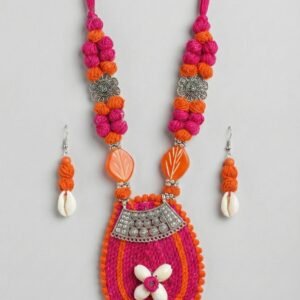 Vibrant Magenta & Orange Colored Necklace with earrings