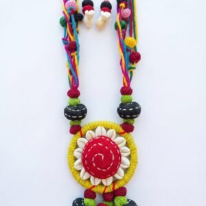 Vibrant Handcrafted Fabric & Cowrie Shell Necklace Set