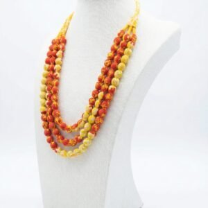 Handcrafted Red & Yellow Layered Fabric Bead Premium Necklace