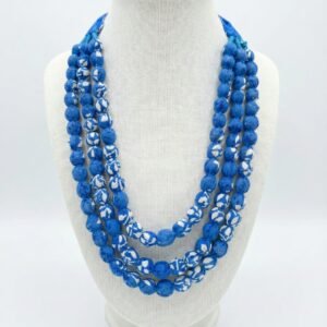 Handcrafted Sky Blue & White Layered Fabric Bead Premium Necklace