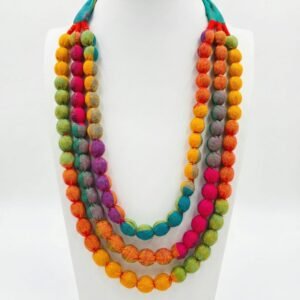 Handcrafted Multi color Layered Fabric Bead Premium Necklace
