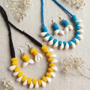 Handcrafted Sky Blue Thread & Shell “Kauri” Choker Set